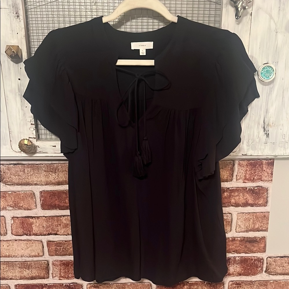 Chic Black Blouse with Ruffle Sleeves